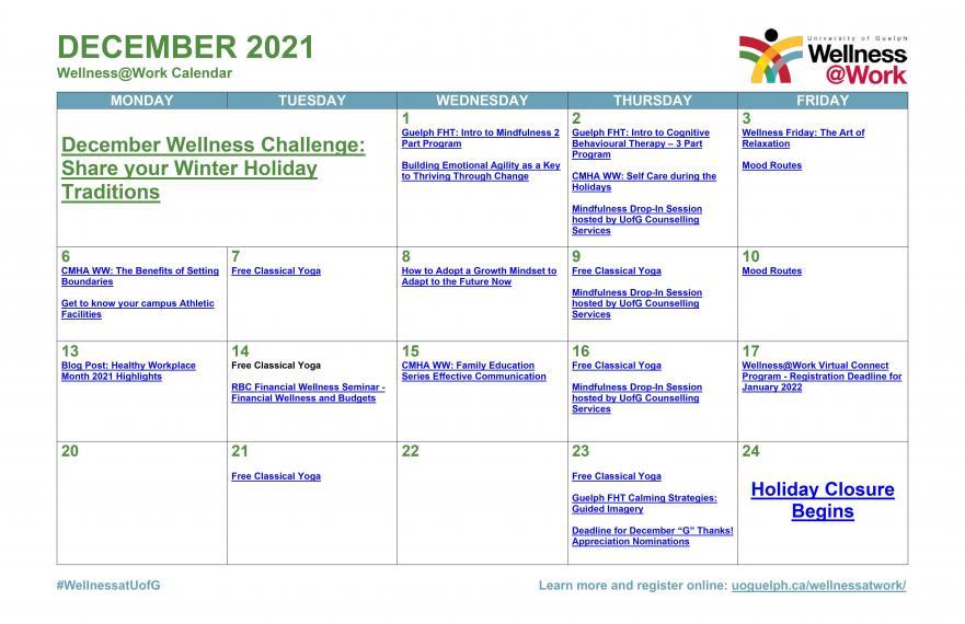 December 2021 Wellness Calendar image