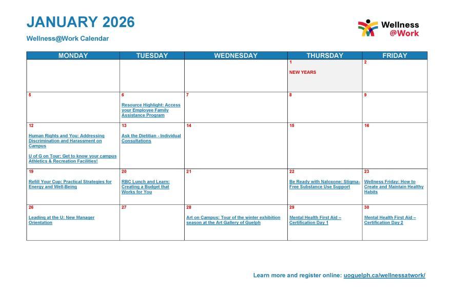 January 2026 Wellness Calendar
