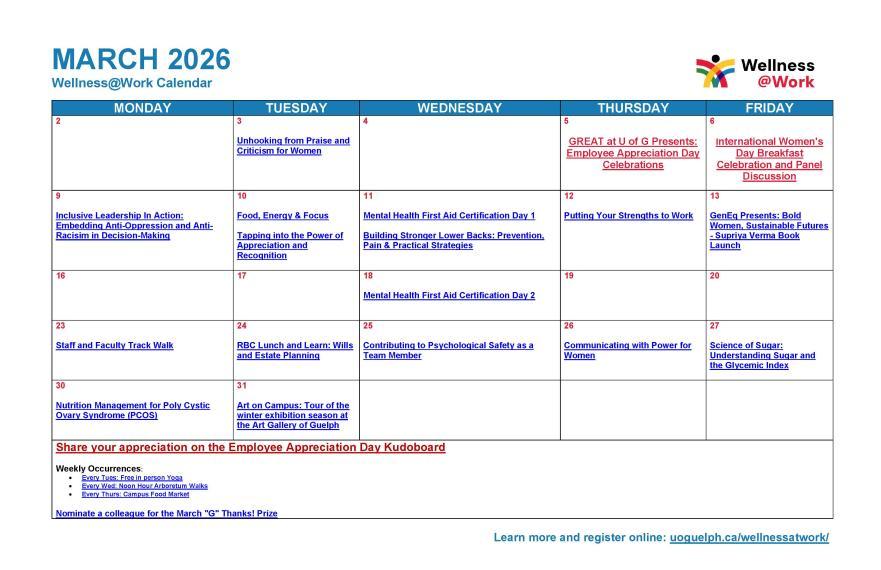 March 2026 Wellness Calendar