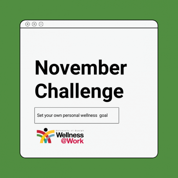 Green Background with black text reading "November Challenge: Set your own personal wellness goal." 