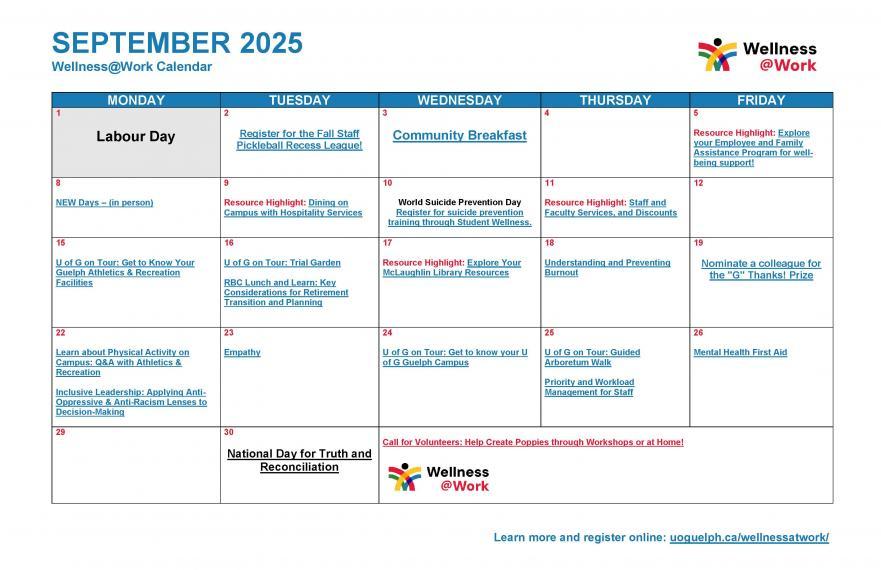 September 2025 Wellness@Work Calendar