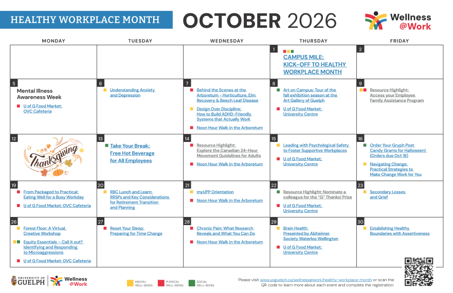 Wellness at Work October 2026 Healthy Workplace Month calendar