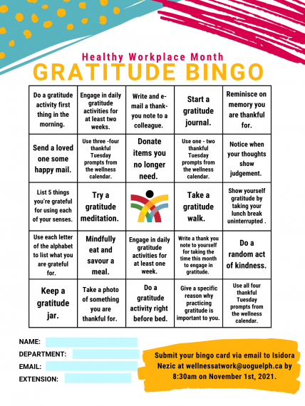 Gratitude bingo card 