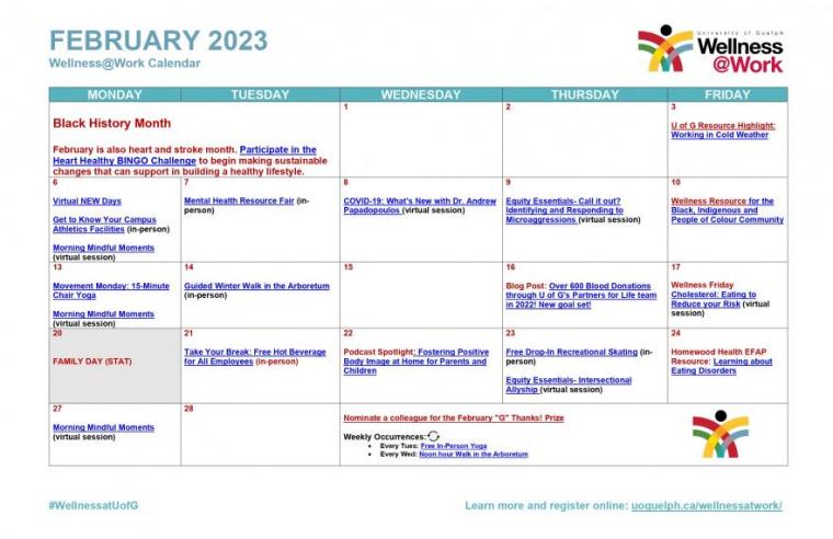 February 2023 Wellness Calendar 