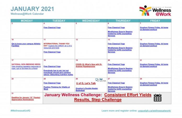 January 2022 Wellness calendar