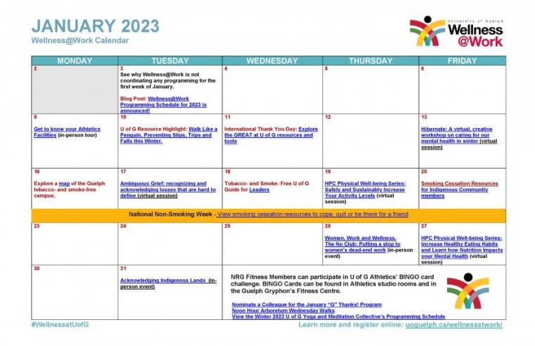January 2023 Wellness Calendar