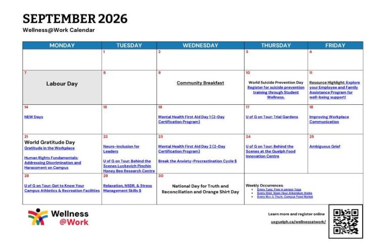 September 2026 Wellness Calendar