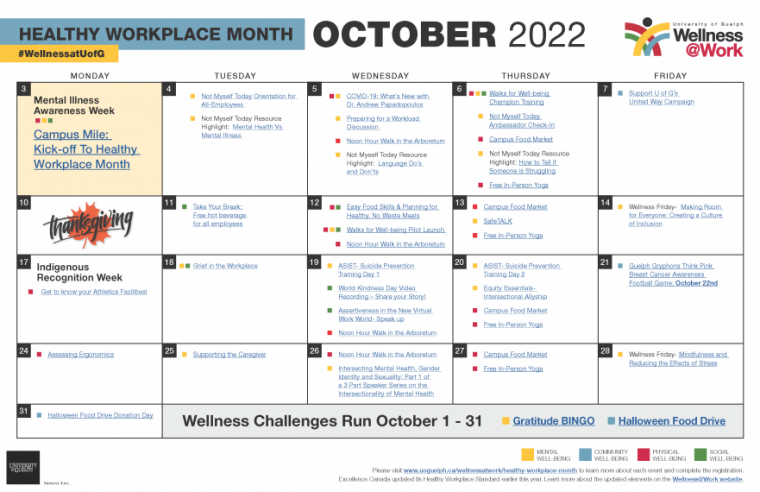 October 2022 Healthy Workplace Month Calendar